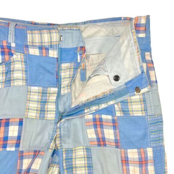 Jaymar Slack Madras Shorts Mens Sz M Blue Green Patchwork Vintage Preppy Summery - Picture 4 of 14
